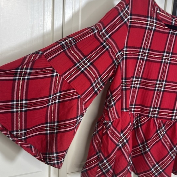 Peyton & Parker Women’s Peplum Blouse Red & Black Plaid Size Large - Picture 4 of 10